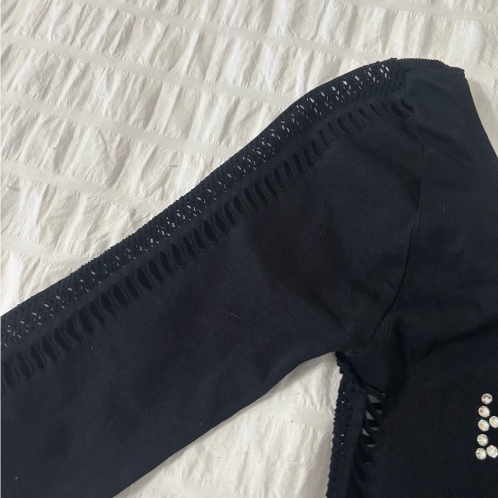 Bebe Elegant Black Top with Rhinestone Logo - Picture 4 of 5